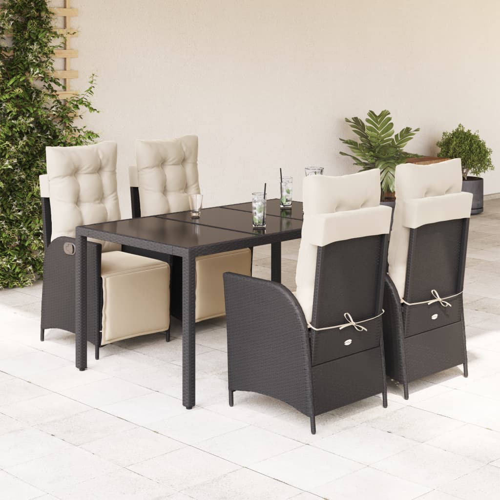 Set da Pranzo da Giardino 5 pz Nero con Cuscini in Polyrattan - homemem39