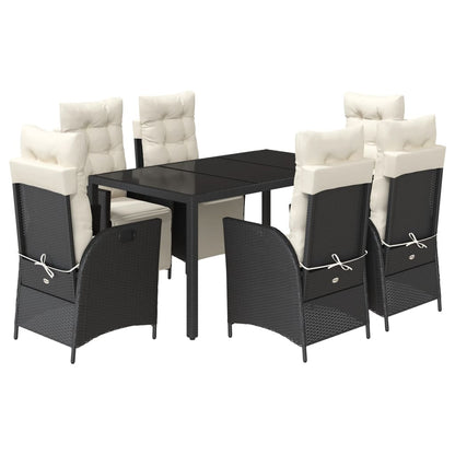 Set da Pranzo da Giardino 7 pz Nero con Cuscini in Polyrattan | homemem39