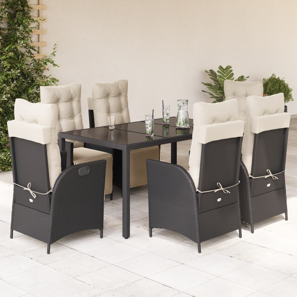 Set da Pranzo da Giardino 7 pz Nero con Cuscini in Polyrattan | homemem39