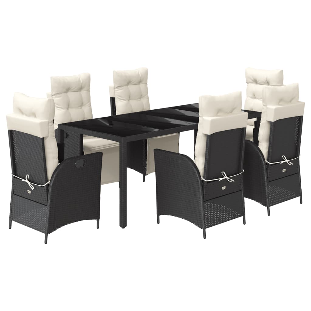 Set da Pranzo da Giardino 7 pz Nero con Cuscini in Polyrattan | homemem39