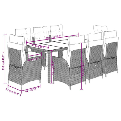 Set da Pranzo da Giardino 9 pz con Cuscini Nero in Polyrattan | homemem39