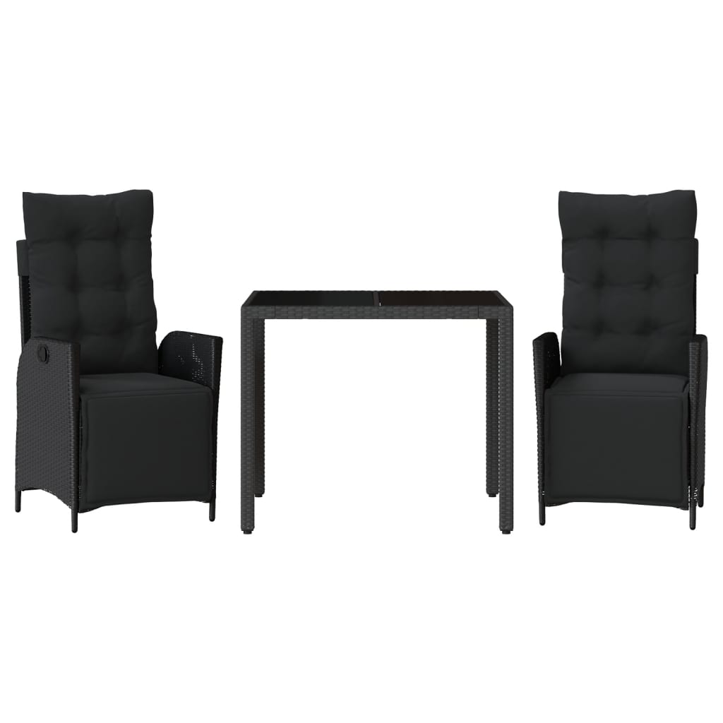 Set da Pranzo da Giardino 3 pz con Cuscini Nero in Polyrattan | homemem39