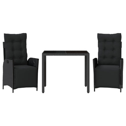 Set da Pranzo da Giardino 3 pz con Cuscini Nero in Polyrattan | homemem39