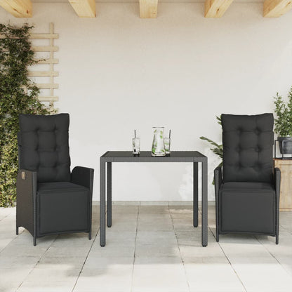 Set da Pranzo da Giardino 3 pz con Cuscini Nero in Polyrattan | homemem39