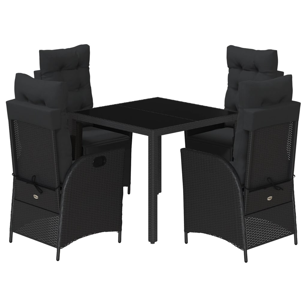 Set da Pranzo da Giardino 5 pz Nero con Cuscini in Polyrattan | homemem39