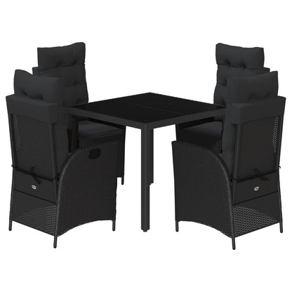 Set da Pranzo da Giardino 5 pz Nero con Cuscini in Polyrattan | homemem39