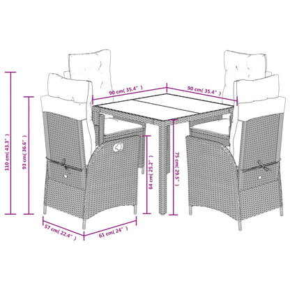 Set da Pranzo da Giardino 5 pz Nero con Cuscini in Polyrattan | homemem39