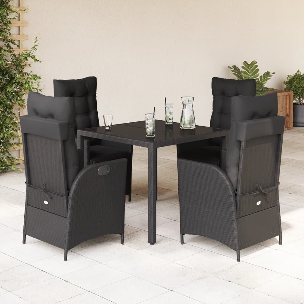 Set da Pranzo da Giardino 5 pz Nero con Cuscini in Polyrattan | homemem39