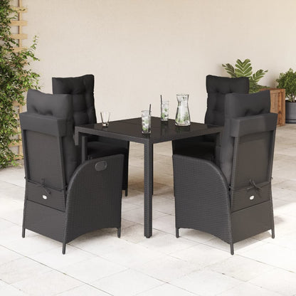 Set da Pranzo da Giardino 5 pz Nero con Cuscini in Polyrattan | homemem39