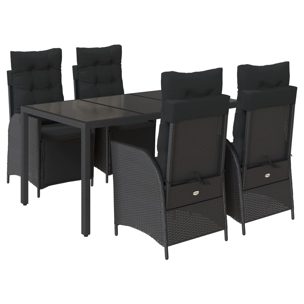 Set da Pranzo da Giardino 5 pz Nero con Cuscini in Polyrattan | homemem39