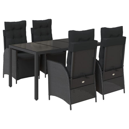 Set da Pranzo da Giardino 5 pz Nero con Cuscini in Polyrattan - homemem39
