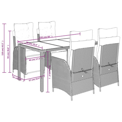 Set da Pranzo da Giardino 5 pz Nero con Cuscini in Polyrattan | homemem39