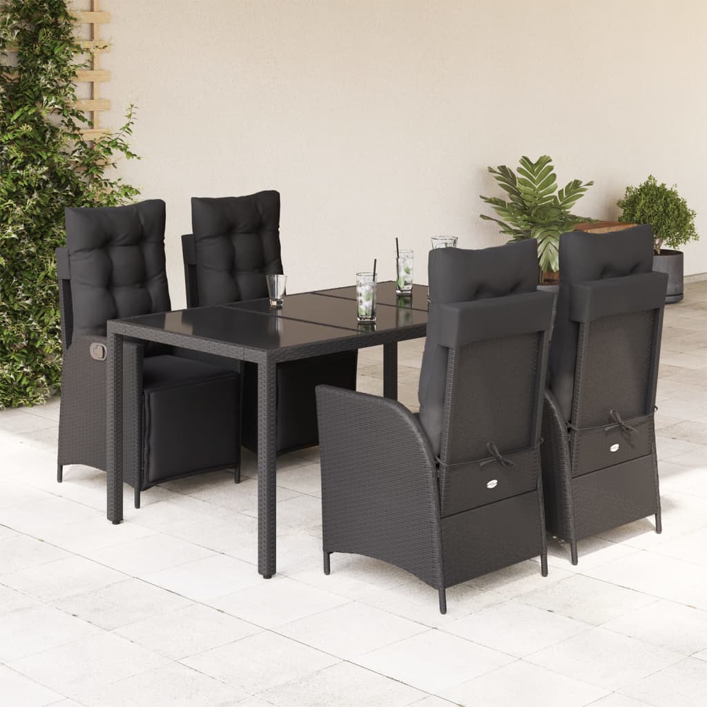 Set da Pranzo da Giardino 5 pz Nero con Cuscini in Polyrattan - homemem39