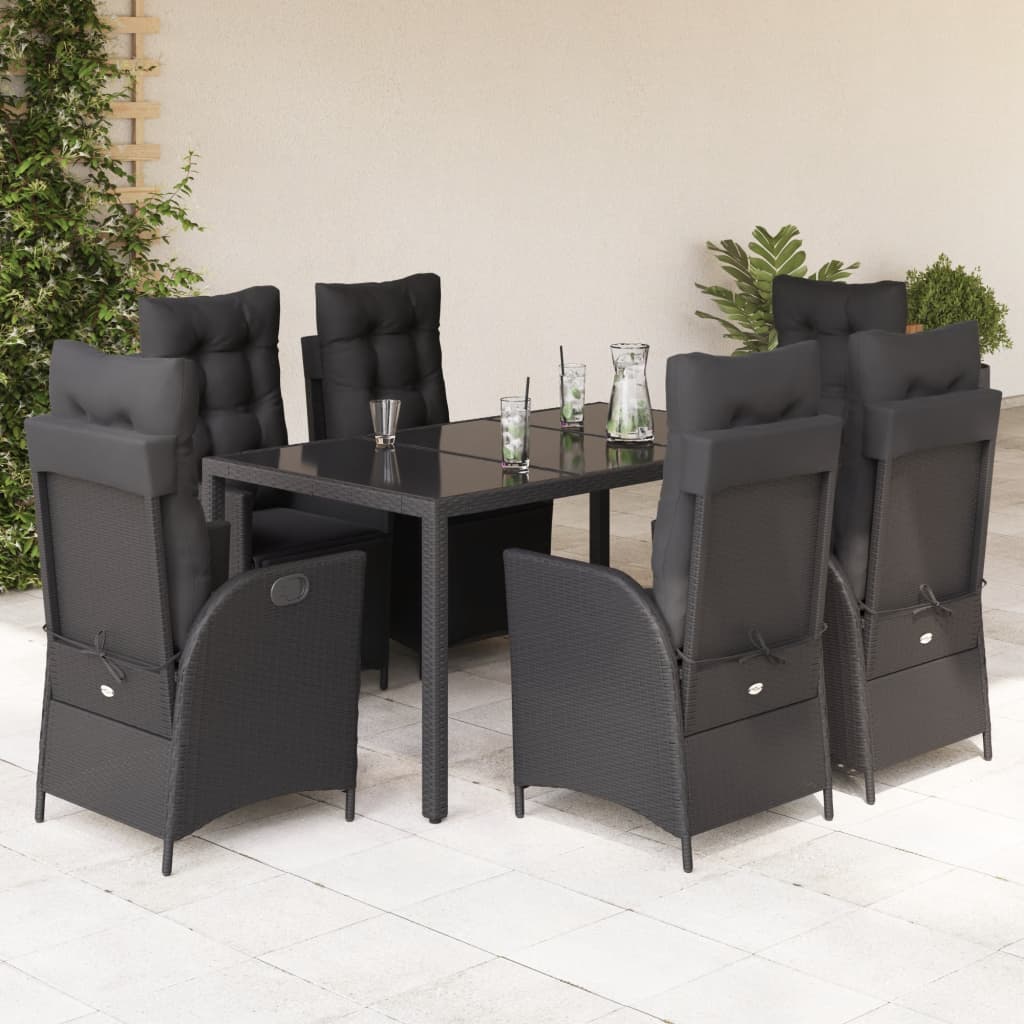 Set da Pranzo da Giardino 7 pz Nero con Cuscini in Polyrattan - homemem39