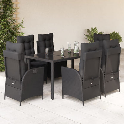 Set da Pranzo da Giardino 7 pz Nero con Cuscini in Polyrattan | homemem39