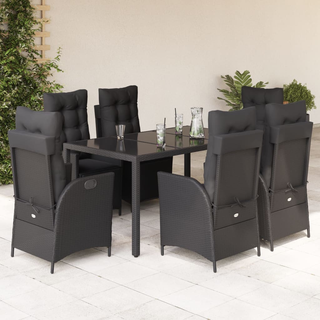 Set da Pranzo da Giardino 7 pz Nero con Cuscini in Polyrattan - homemem39