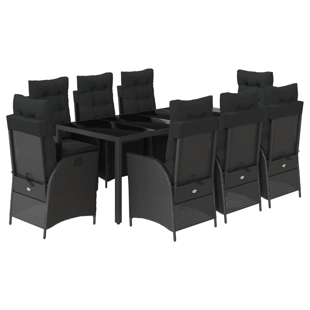 Set da Pranzo da Giardino 9 pz con Cuscini Nero in Polyrattan | homemem39