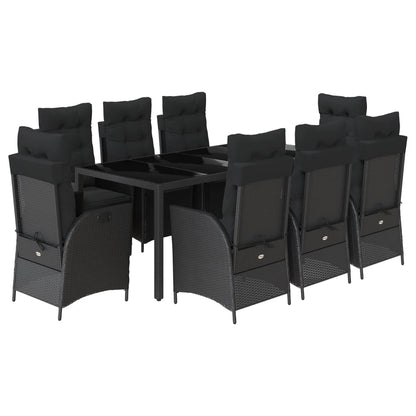 Set da Pranzo da Giardino 9 pz con Cuscini Nero in Polyrattan | homemem39