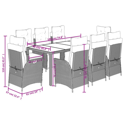 Set da Pranzo da Giardino 9 pz con Cuscini Nero in Polyrattan | homemem39