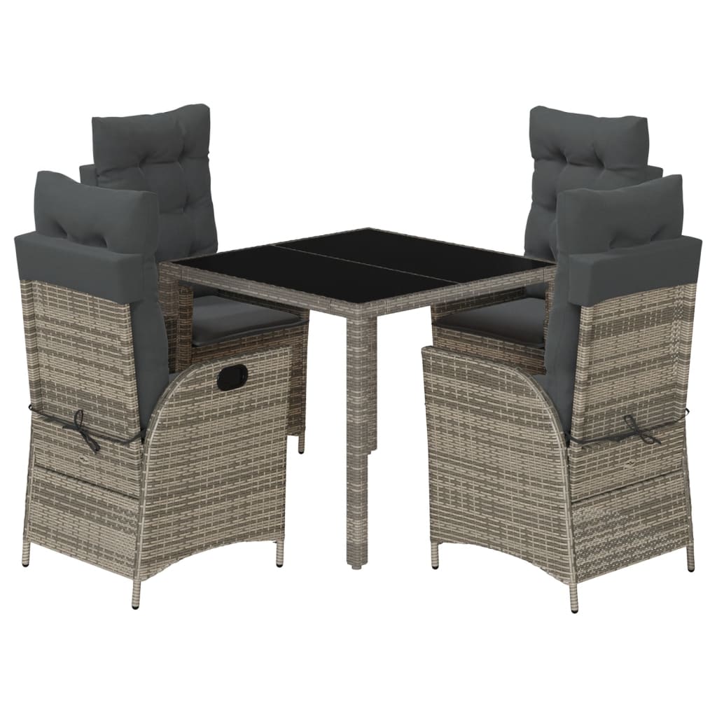 Set da Pranzo da Giardino 5 pz con Cuscini in Polyrattan Grigio - homemem39