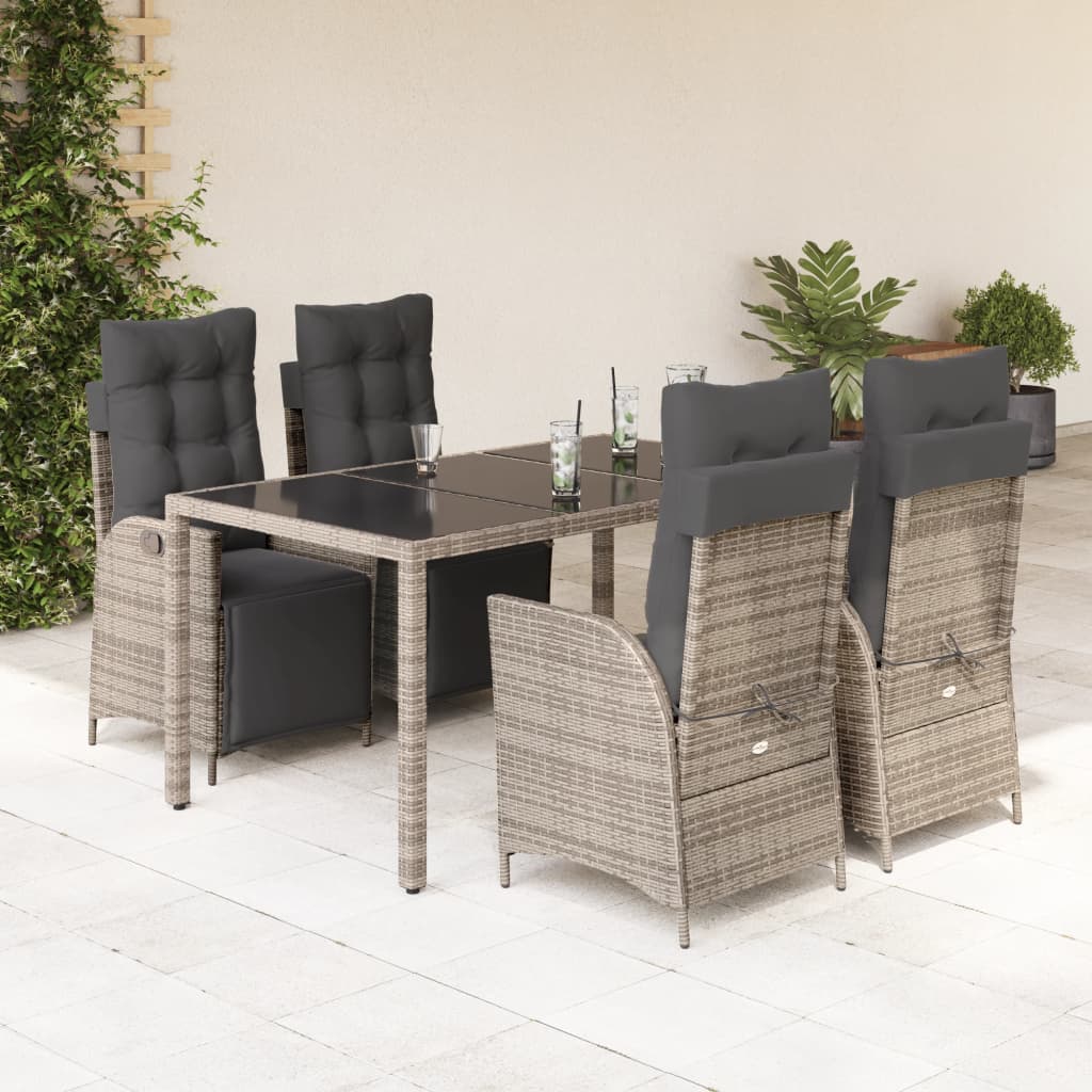 Set da Pranzo da Giardino 5 pz con Cuscini in Polyrattan Grigio | homemem39