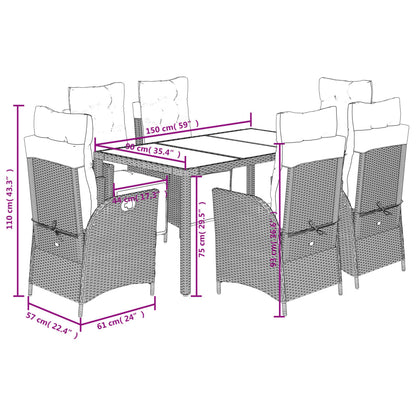Set da Pranzo da Giardino 7 pz con Cuscini in Polyrattan Grigio | homemem39