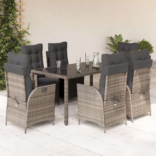 Set da Pranzo da Giardino 7 pz con Cuscini in Polyrattan Grigio - homemem39