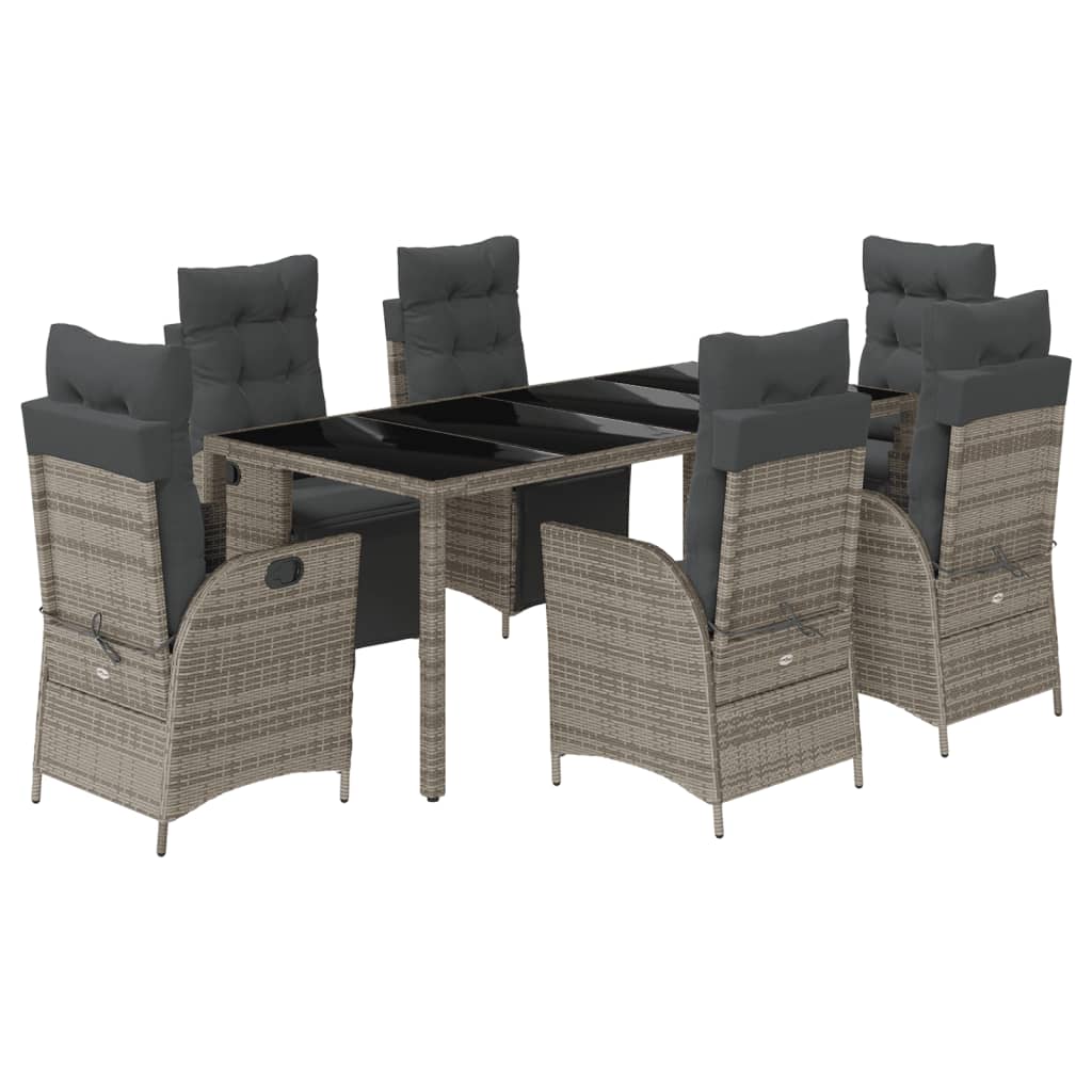 Set da Pranzo da Giardino 7 pz con Cuscini in Polyrattan Grigio - homemem39