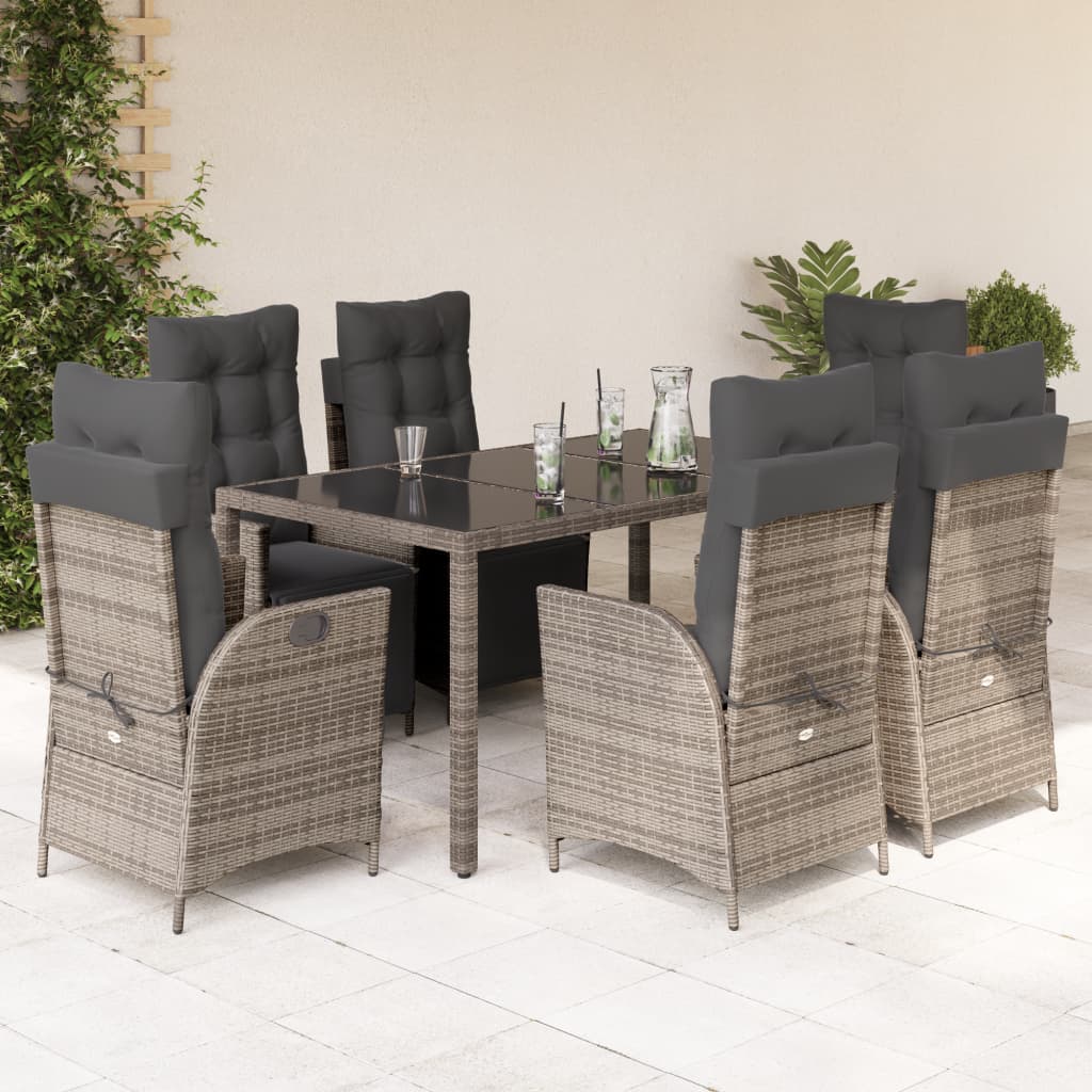 Set da Pranzo da Giardino 7 pz con Cuscini in Polyrattan Grigio - homemem39
