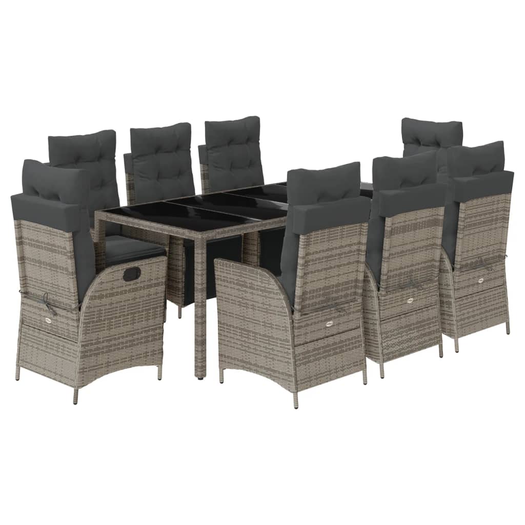 Set da Pranzo da Giardino 9 pz con Cuscini in Polyrattan Grigio | homemem39