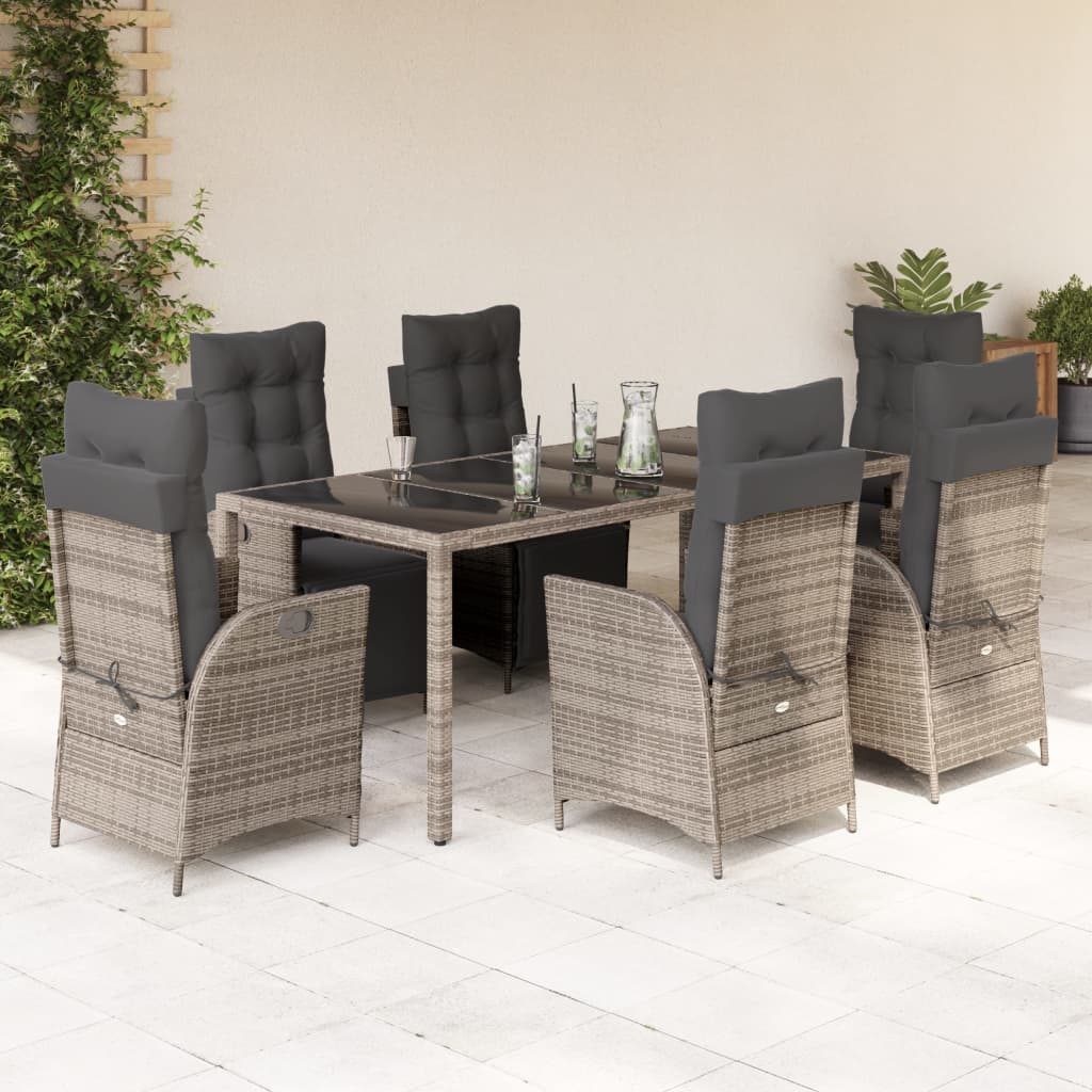 Set da Pranzo da Giardino 9 pz con Cuscini in Polyrattan Grigio | homemem39