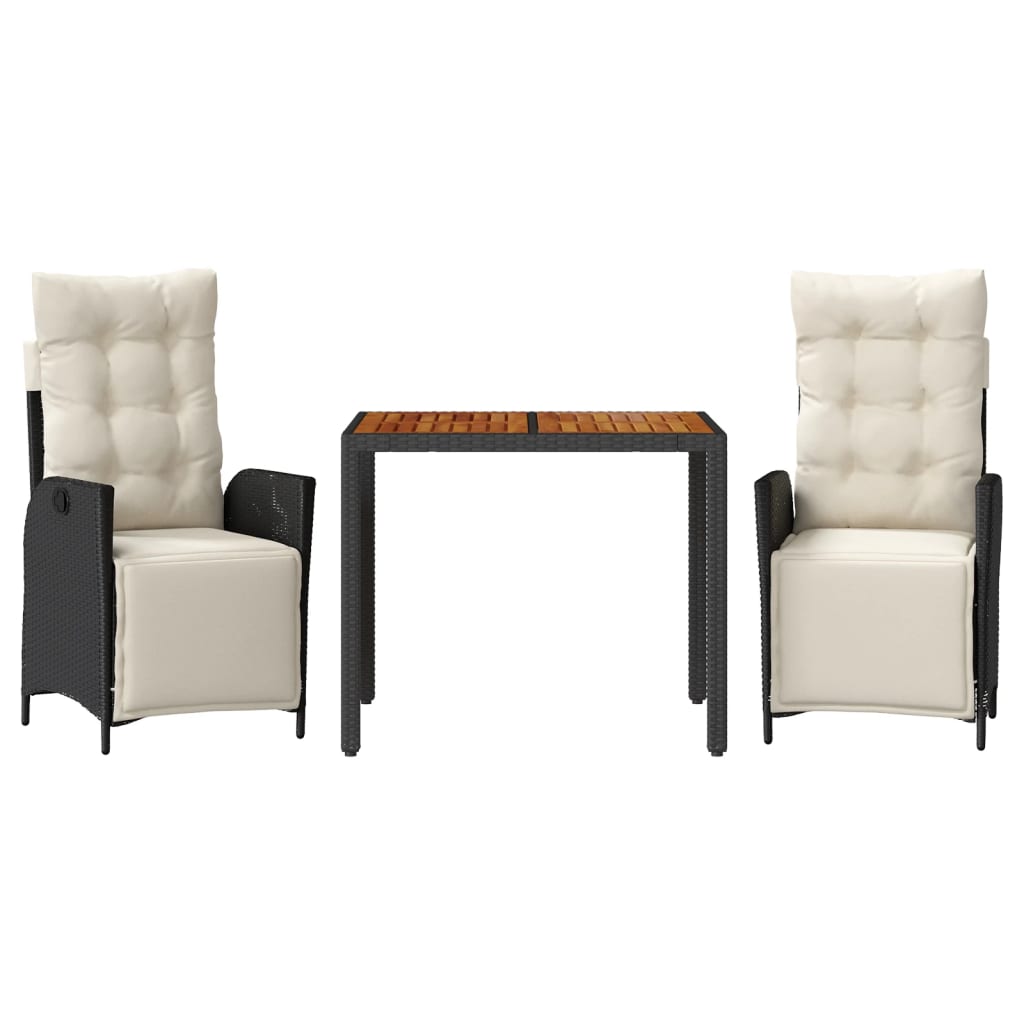 Set da Pranzo da Giardino 3 pz con Cuscini Nero in Polyrattan | homemem39