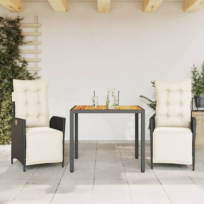 Set da Pranzo da Giardino 3 pz con Cuscini Nero in Polyrattan - homemem39