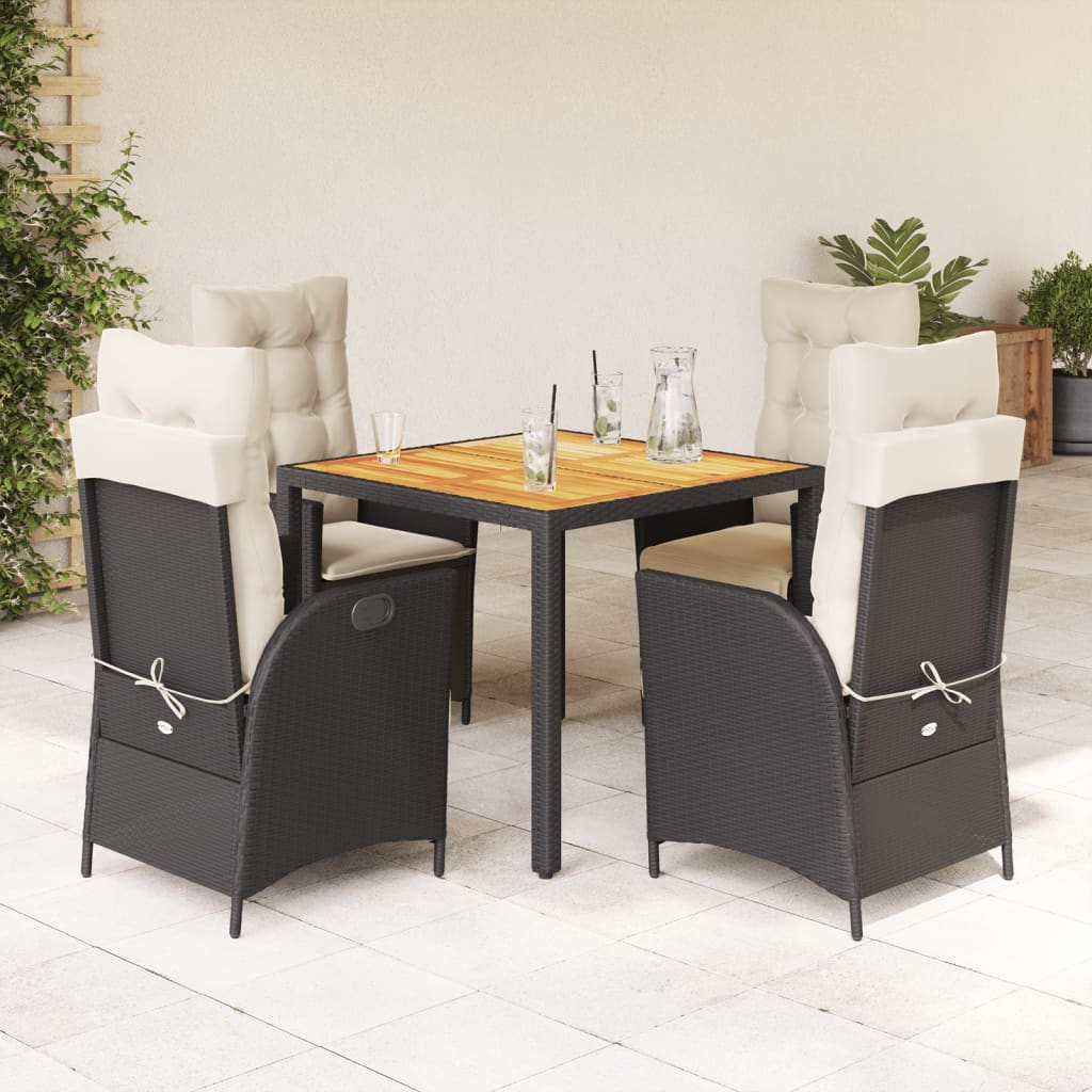 Set da Pranzo da Giardino 5 pz Nero con Cuscini in Polyrattan - homemem39