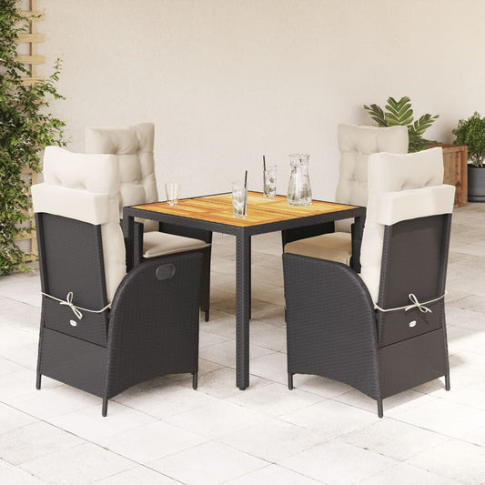 Set da Pranzo da Giardino 5 pz Nero con Cuscini in Polyrattan - homemem39