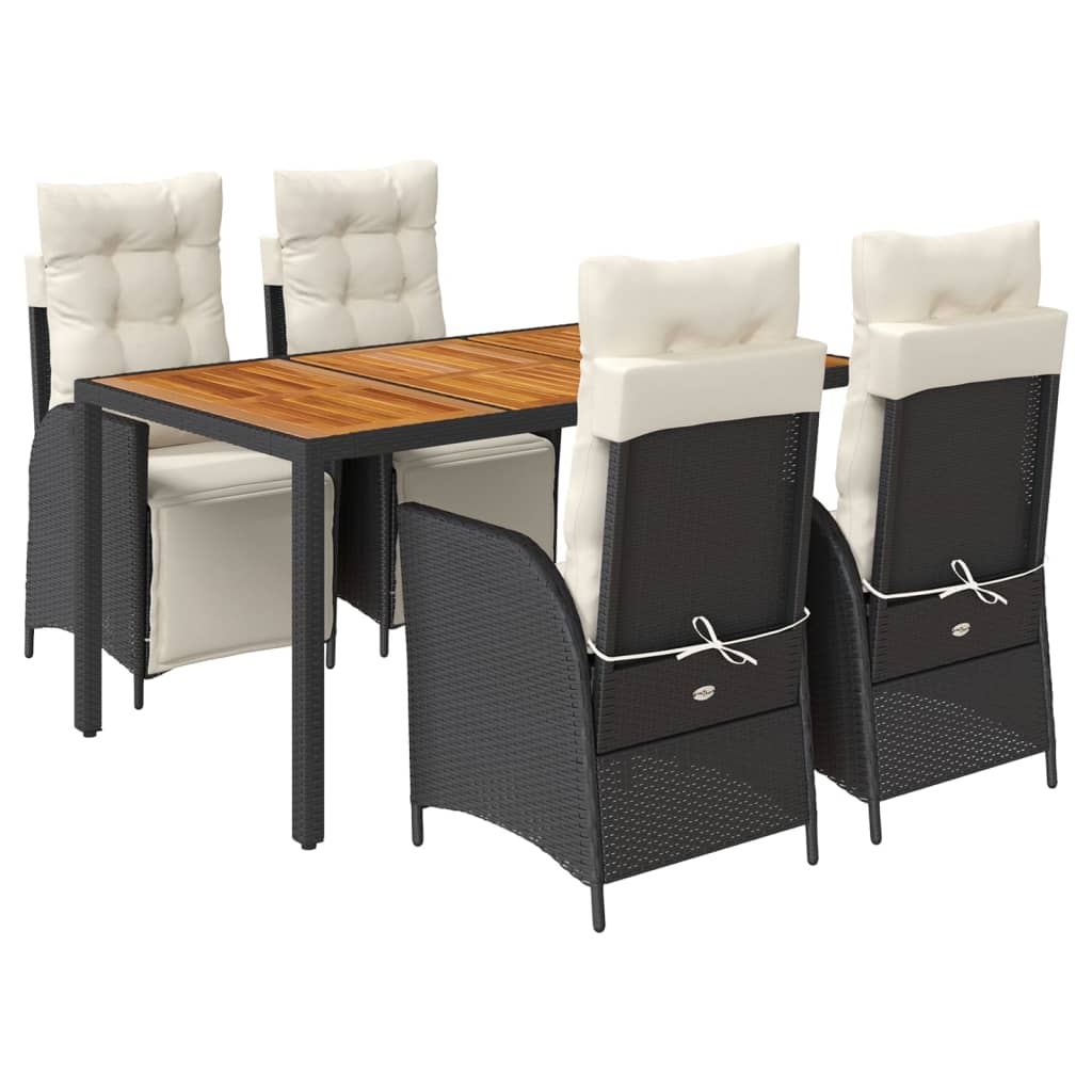 Set da Pranzo da Giardino 5 pz Nero con Cuscini in Polyrattan | homemem39