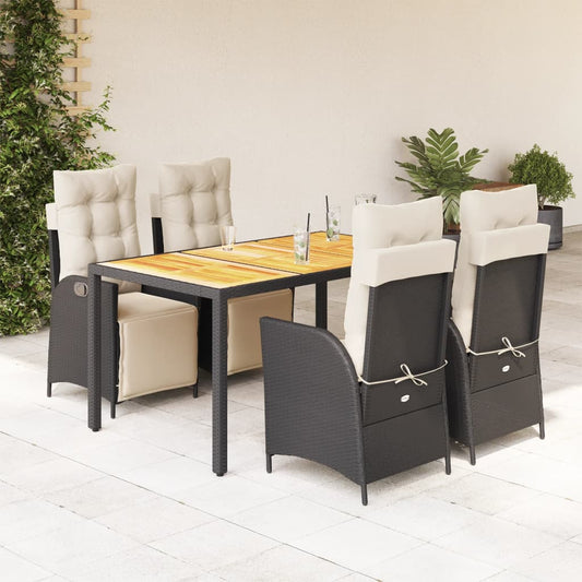 Set da Pranzo da Giardino 5 pz Nero con Cuscini in Polyrattan - homemem39