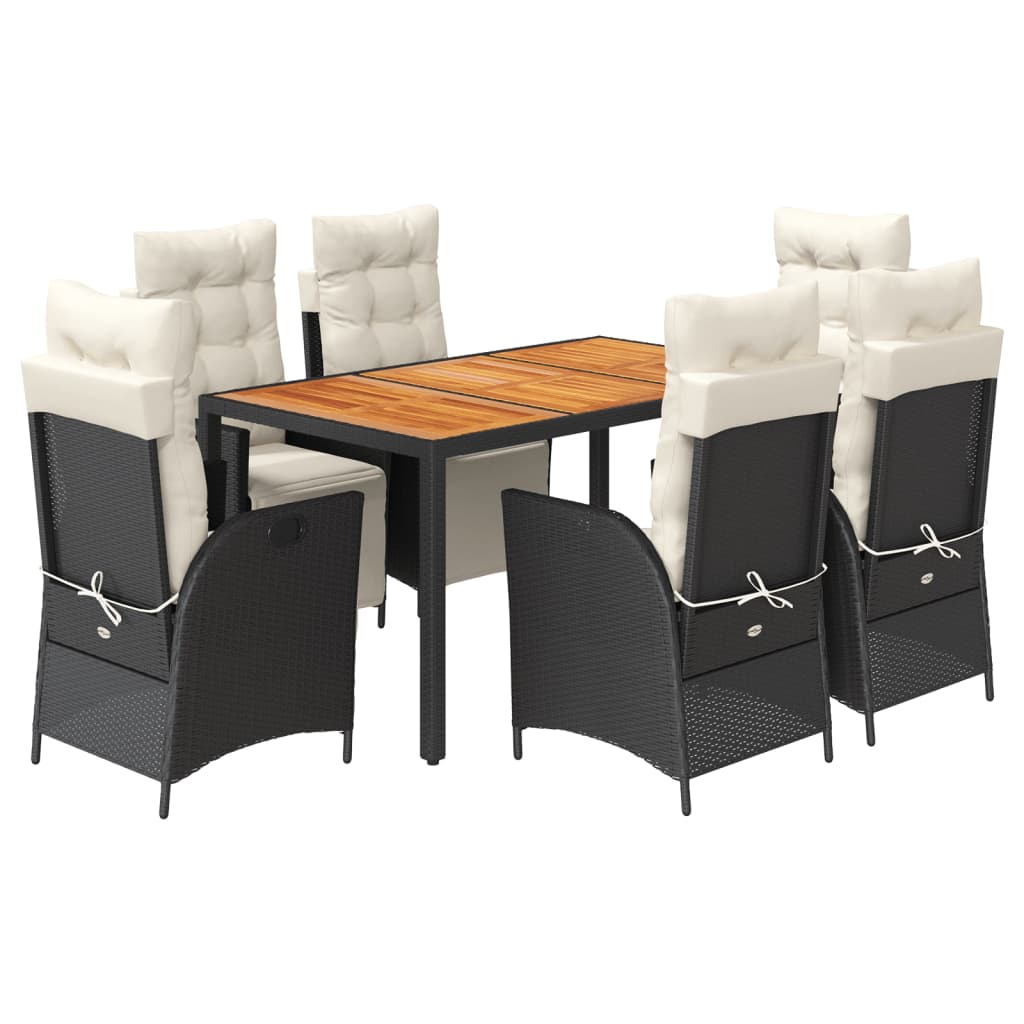Set da Pranzo da Giardino 7 pz Nero con Cuscini in Polyrattan | homemem39
