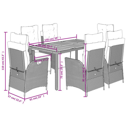 Set da Pranzo da Giardino 7 pz Nero con Cuscini in Polyrattan | homemem39