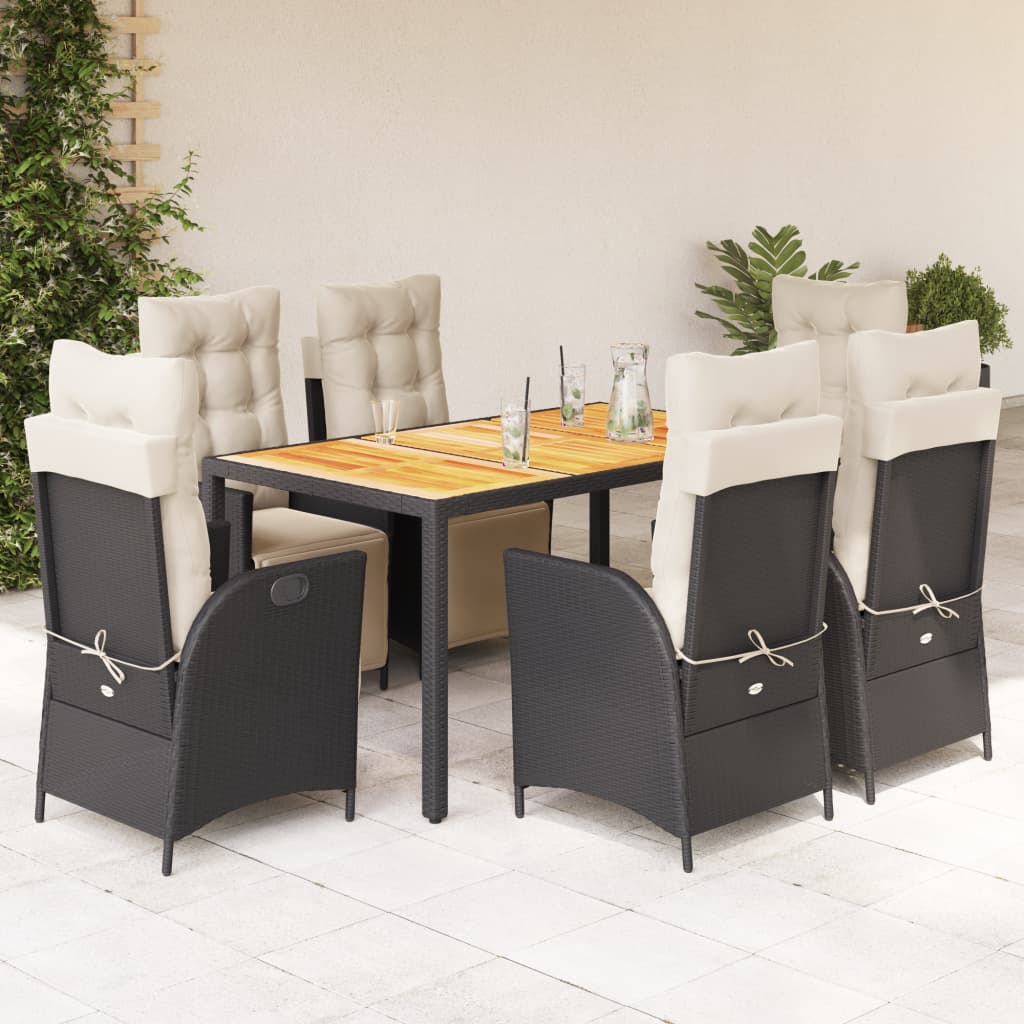 Set da Pranzo da Giardino 7 pz Nero con Cuscini in Polyrattan - homemem39