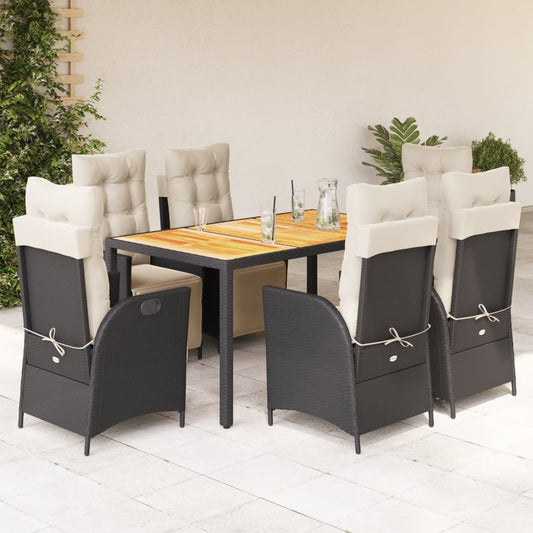 Set da Pranzo da Giardino 7 pz Nero con Cuscini in Polyrattan - homemem39