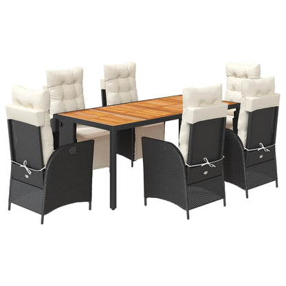 Set da Pranzo da Giardino 7 pz Nero con Cuscini in Polyrattan | homemem39