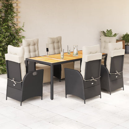 Set da Pranzo da Giardino 7 pz Nero con Cuscini in Polyrattan | homemem39