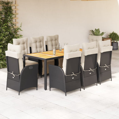 Set da Pranzo da Giardino 9 pz con Cuscini Nero in Polyrattan | homemem39