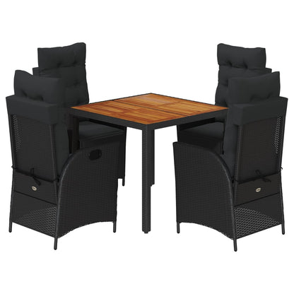 Set da Pranzo da Giardino 5 pz Nero con Cuscini in Polyrattan - homemem39