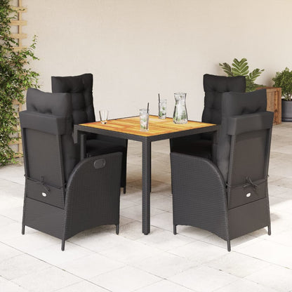 Set da Pranzo da Giardino 5 pz Nero con Cuscini in Polyrattan | homemem39