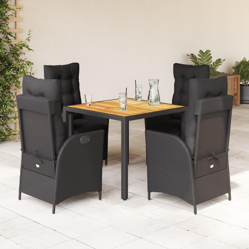 Set da Pranzo da Giardino 5 pz Nero con Cuscini in Polyrattan - homemem39