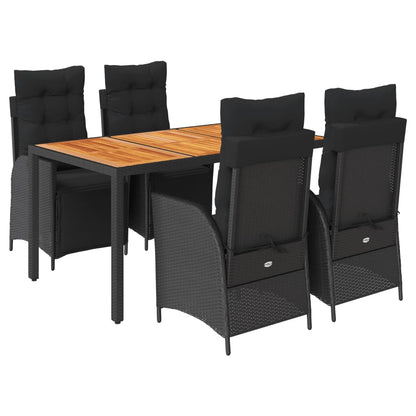 Set da Pranzo da Giardino 5 pz Nero con Cuscini in Polyrattan - homemem39