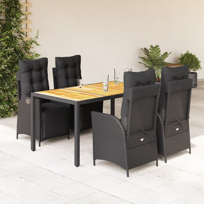 Set da Pranzo da Giardino 5 pz Nero con Cuscini in Polyrattan - homemem39