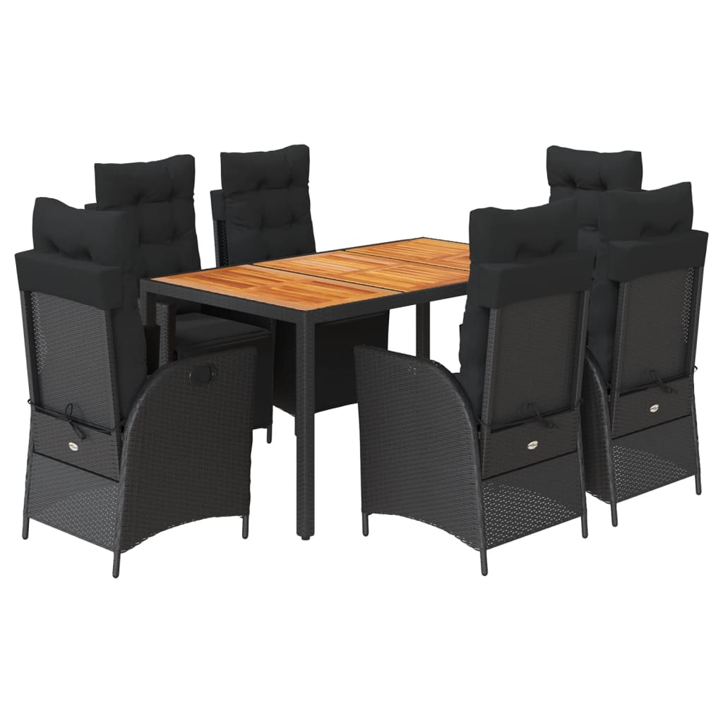 Set da Pranzo da Giardino 7 pz Nero con Cuscini in Polyrattan | homemem39